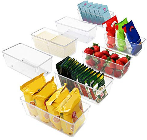 Kurtzy Aufbewahrungsbehälter für Kühlschrank und Schrank (8 Stück) – Aufbewahrungsbox für Kühlschrank, 20 cm, BPA-frei – Behälter aus transparentem Kunststoff zum Organisieren von Badezimmern,