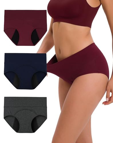 INNERSY Mutande Assorbenti Donna Vita Alta Slip Cotone Ciclo Mestruale Intimo Post Parto Pacco da 3