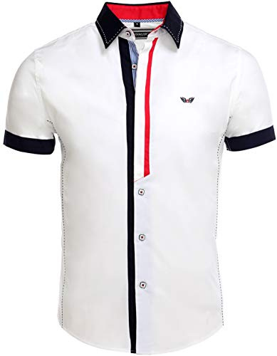 Carisma Camicia casual da uomo, a maniche corte, per il tempo libero/business, a contrasto, slim fit, con colletto Kent 9007, bianco, M