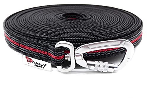 Twinkys Dog Style Schleppleine gummiert mit Sicherheitskarabiner 20 mm breit für Hunde bis 50 kg - MIT Handschlaufe 3 Meter Schwarz Rot Made in Germany