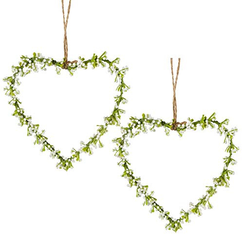 matches21 Schleierkraut Herz Blumenherz Dekoration weiß grün Fensterdekoration Frühlingsdekoration Fensterhänger 2er Set 11x11 cm