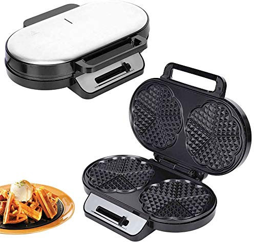 Gaufrier Monsieur, Gaufrier Double en Forme de Coeur avec Plaques Antiadhésives et Contrôle de Température Réglable pour Cuisine, Petit-déjeuner, Boulangerie 1200 W, Noir