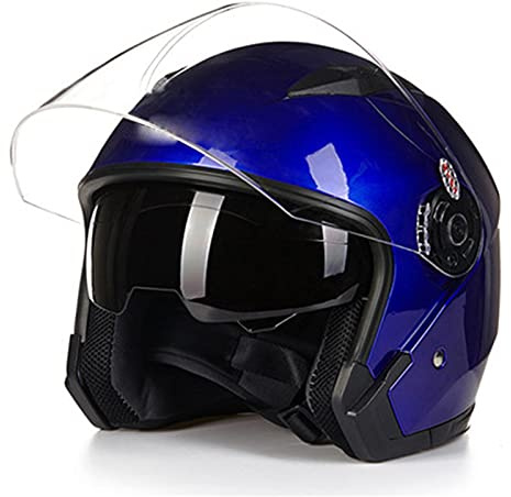 Demi-Casque Rétro Ouvert Moto Adulte Casque Moto Jet Vintage Casques Moto Bols Hommes Femmes Adulte Certification DOT/ECE Casque 3/4 Open Face Moto Casque De Protection,Bleu,L