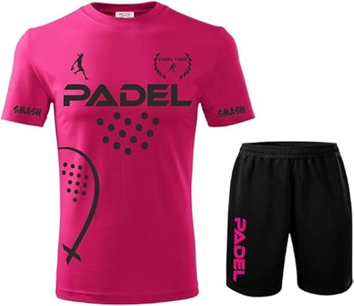 ZENA Kit Allenamento T-Shirt Padel Pantaloncino Padel, Maglia Padel Tecnica Elasticizzata Traspirante Dry Fit, Abbigliamento Padel Uomo, Tinta Unita, Completo Paddle Tennis (Fuxia/Nero, 50 L IT)