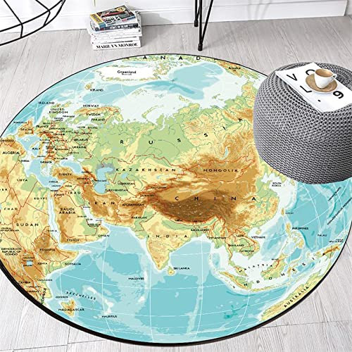 SRTJURFG Runden Teppiche Weich Groß rutschfest Waschbar Teppich Weltkarte der blauen Erde für Wohnzimmer Kinderteppiche Runden Groß Schutzmatten ø 200CM