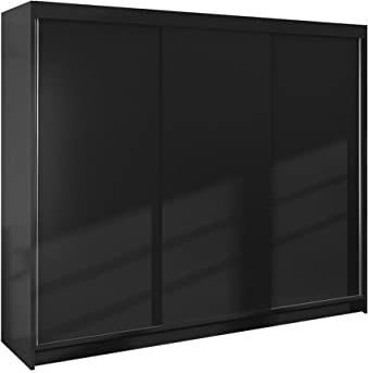 Mirjan24 Kleiderschrank Dotan II mit Kleiderstange und Fächer, Schlafzimmerschrank, Schwebetürenschrank, Flurschrank, Garderobenschrank, Dielenschrank (Schwarz/Schwarz)