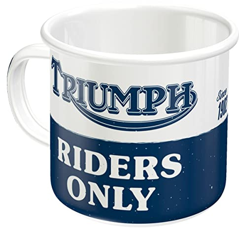 Nostalgic-Art Retro Emaille-Tasse, 360 ml, Triumph – Riders Only | Original Triumph Lizenzprodukt (OLP), Camping-Becher für Kaffee, Vintage Design, Geschenk-Idee für Biker