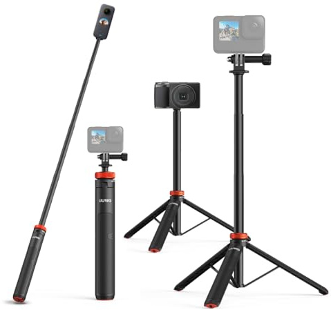 UURig utdragbar selfiepinne stativ för GoPro Max Hero 10 9 8 7 6 5 4, DJI Osmo Action, Insta 360 One R och mer actionkamera (127 cm)
