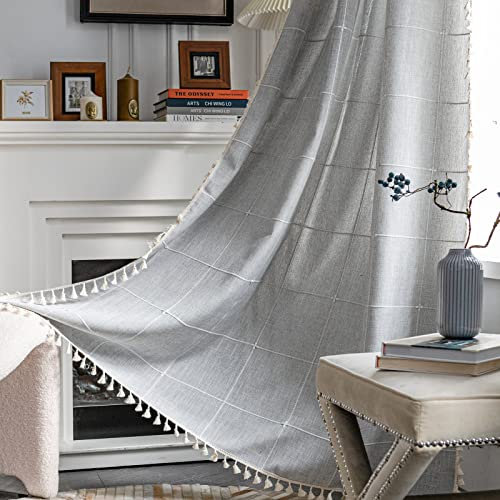 Sutuo Home Tenda bohémien per camera da letto, lunghezza 213 cm, ricamo, rustico, vintage, shabby chic, nappe, decorazione per finestre, decorazione natalizia, 1 pannello 132 cm di larghezza x 213 cm