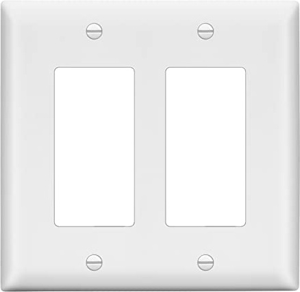 LIDER Matte Finish Double Decorator Switch Cover, 2 Gang Outlet Wall Plate, Mid-Size 2-Gang 4.88 x 4.92, Unbreakable Polycarbonate Thermoplastic, UL Listed, LWP-32M-W, White