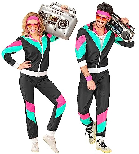 W WIDMANN MILANO Party Fashion - 80er Jahre Trainingsanzug | Jacke und Hose für Erwachsene, Vintage-Style, Retro Outfit, Jogginganzug für Karneval und Mottopartys