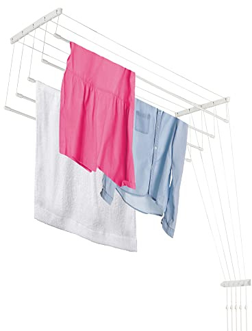 KADAX Deckenwäschetrockner, Wäschetrockner für die Decke mit 5 Stangen, Wandtrockner mit Stahlsprossen, Deckentrockner Traglast bis 10kg (Weiß/130cm)