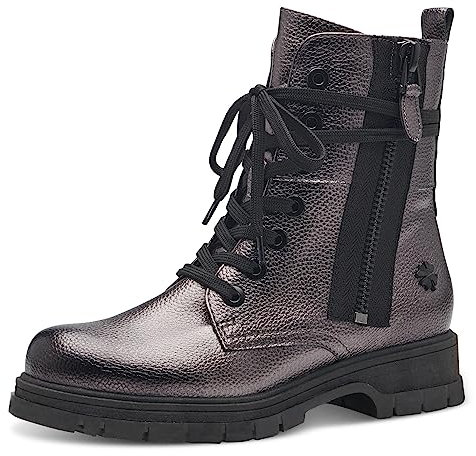 MARCO TOZZI by Guido Maria Kretschmer Damen Stiefeletten zum Schnüren aus Kunstleder mit Reißverschluss, Silber (Pewter), 37 EU