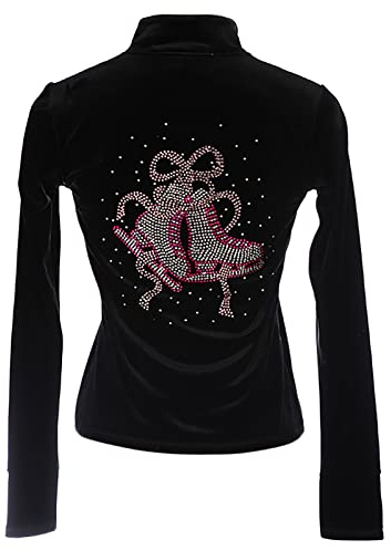 Youthful flying Giacca da Pattinaggio Artistico Bambini Ragazze Adulte Completo da Allenamento Top da Pattinaggio sul Ghiaccio con Strass(Size:M,Color:Nero -Sottile)