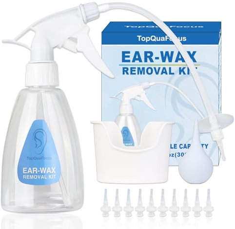 TopQuaFocus Ear Wax Removal Kit - Earwax Remover Flexible Cleaning Tips, Ear Flush and Irrigation System for Adults and Kids 300ml Spray Bottle