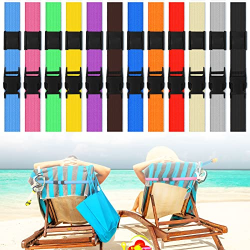 Amylove Lot de 12 Bandes de Serviette réglables pour chaises de Plage, croisière, Sangles élastiques pour l'été, Support de Plage, Bateau, Voyage, Vacances, Accessoires Essentiels (Multicolore)