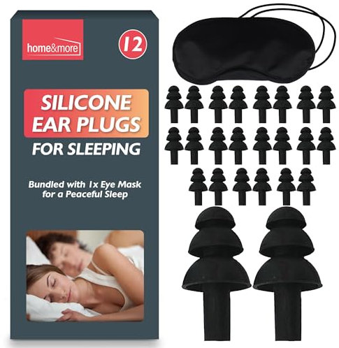 SOL 12 Pairs Silicone Ear Plugs for Sleeping with Eyemask Reusable Earplugs Sleep Noise Cancelling Silicone Earplugs Secure Seal Sleep Ear Plugs for Snoring Sleeping