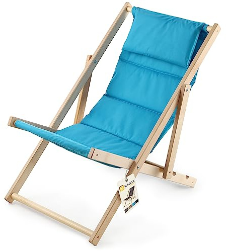 KADAX Sedia a sdraio, in legno, fino a 120 kg, sedia a sdraio in legno di faggio, sedie pieghevoli in legno, sdraio pieghevole per spiaggia, sedia a sdraio in legno (con poggiatesta, blu)