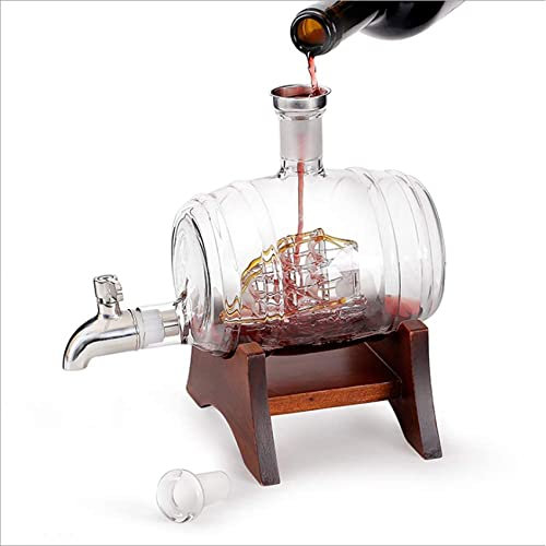 LMEIL Decanter per Whisky a Botte con Nave - Dispenser di Liquore da 1000 Ml - Regali per La Vela/Barca per Uomini E Donne, Regalo di Pensionamento per Decorazioni Nautiche