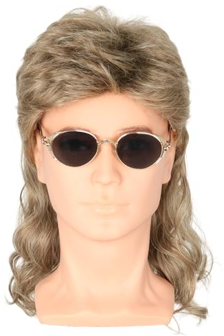 LeMarnia Männer oder Frauen Perücken Goldbraun 80s Mullet Schmutzige Perücke Halloween Kostüm Mode Perücken Kostüm Party Zubehör Perücke（6-613）