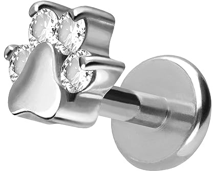 PIERCINGLINE Titan Labret mit Push Fit KRISTALLPFOTE Piercing Ohr Helix Tragus Conch Farb & Größenauswahl