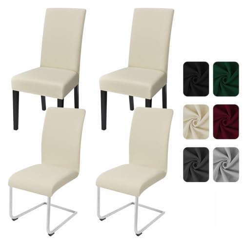 Yugarlibi Dining Chair Covers Set of 4 Stretch Kitchen Chair Covers Beige | Chair Covers for Dining Chairs 4, Elastic Chair Slipcovers, Washable Chair Covers for Dining Room Kitchen Banquet Ceremony
