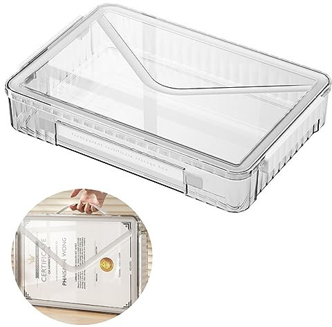Marte Vanci Plastic Storage Box with Lid, Clear A4 File Box Portable Project Case with Handle Transparent Organiser for Photo Craft Storage Document Letter Paper Scrapbook Stationery Magazine White