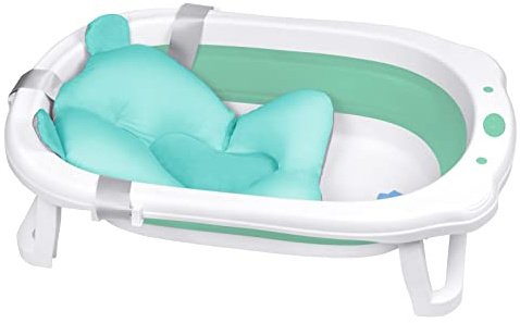 HENGMEI Baby Badewanne Faltbare Babybadewanne mit Sitzkissen Tragbares Badewannensitz Bathtub Für Babys Bad, Grün