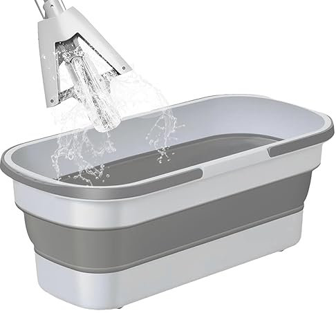 Cubo plegable, cubo de lavado plegable con ruedas y 2 asas, cubo de limpieza rectangular plegable, cubeta de fregona, lavabo multiusos para lavar platos, camping, senderismo y hogar (1200 ml)