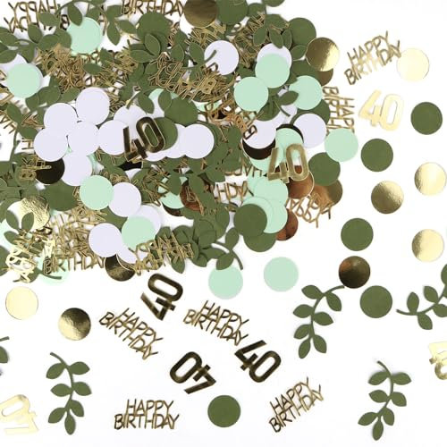 SUPRROW Konfetti HAPPY BIRTHDAY,400 Stück Konfetti 40 Geburtstag Gold Grün Streudeko Deko Goldene Confetti Tischdeko für Frau Mann Geburtstag Party, 013-400P