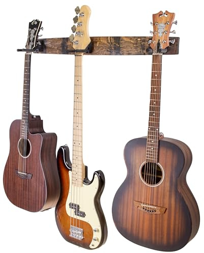 Coyle Woodworks Whiskey Barrel Stave 3-Guitar Wall Mount |Instrument Mount for Guitar, Ukulele, Violin, Banjo, Bass, Guitar Hanger, Walnut Finish