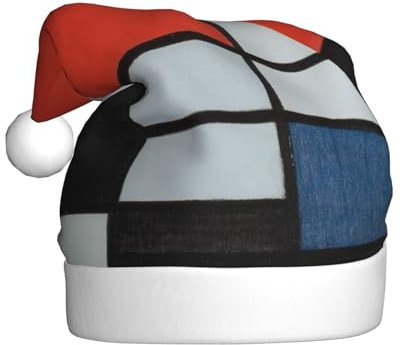 Zusammensetzung In Rot Gelb Blau Und Schwarz Weihnachtsmütze, Nikolausmütze Für Erwachsene Drucken Komfort Plüsch Xmas Hut Für Weihnachten Neujahr Liefert