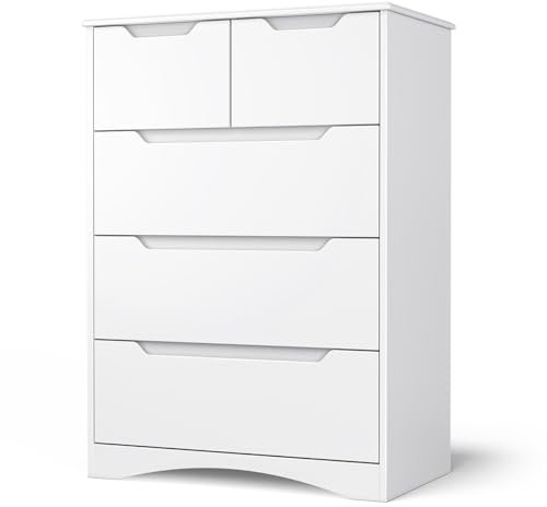 Bealife Neptune Cassettiera con 5 Cassetti, Cassettiera Camera da letto a 5 Fassetti Spaziosi per Corridoio ufficio Camera da letto Soggiorno (Bianco)