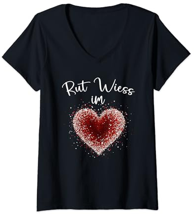 Rut Wiess im Herzen - Kölle Alaaf KOnfetti Karneval Fashing T-Shirt mit V-Ausschnitt