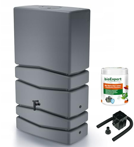 Water Butt with Tap - Modern Tower Shaped- Grey 350L - Ideal for Gardens and Terraces, Saves Water and Promotes Plant Growth