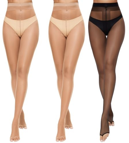 Yilanmy Toeless Tights for Women Sheer Ultra Thin Tights 3 Pairs | Control Top Nylons for Women Summer Open Toe Pantyhose for Sandals, Nude，Skin Colored