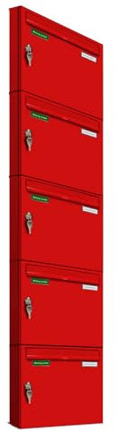 AL Briefkastensysteme Basic 5er Briefkasten RAL 3000 Feuer Rot 5 Fächer DIN A4 wetterfest Briefkastenanlage mit Posthaltebügel und 2 Namensschildern