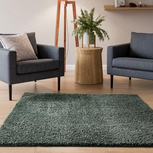 Interiyou Hochflor Teppich Sofia - 160x160 cm Hellgrün - flauschig und einfarbig - waschbar und rutschfest - weicher Langflor