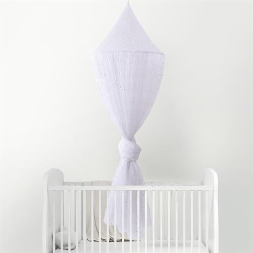 Odot Betthimmel Babybett Mädchen Jungen Himmelbett Vorhänge Kinder Baldachin Kinderzimmer Rund Hängende Princess Moskitonetz für Schlafzimmer Babyzimmer Dekoration Stern-Pailletten (Weiß)
