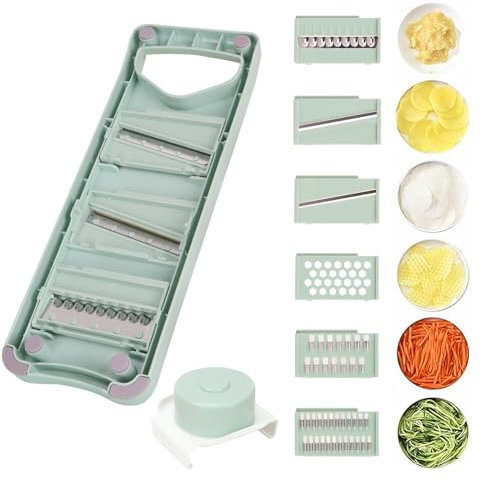 ULUOMANN 6 in 1 Mandoline Slicer for Kitchen Multi Functional Grater Multi Blade Cutter Julienne Shredder Vegetable Slicer for Potato Chip Veggie Avocado Green, Back storage