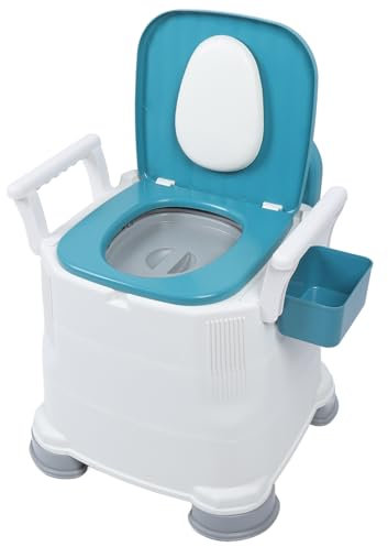 Höhenverstellbarer Nachttisch-Toilettenstuhl – mit Breiten Armlehnen – Bequeme PU-Rückenlehne – für ältere Menschen (Harter Sitzring)