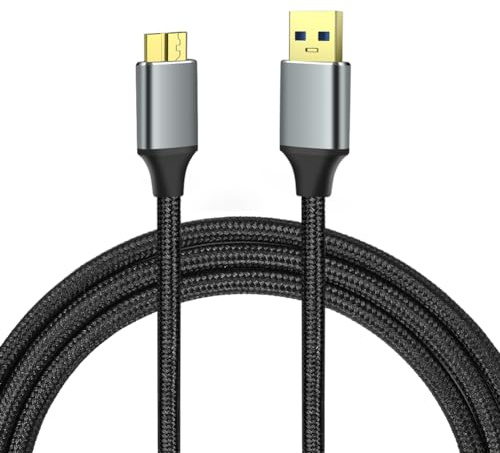 AXFEE Hard Drive Cable USB 3.0 to Micro USB 3.0, 5Gbps External Hard Drive Lead Compatible with Western Digital, WD Elements, Seagate Expansion, Toshiba, Samsung M3 1TB, Galaxy S5 Note 3, LaCie - 2m