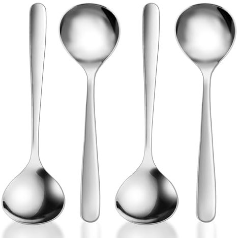 BOSMIOW 4 Pack Large Soup Spoons,8 Inch Long Handle Tablespoon,Stainless Steel Heavy Round Ladle,Flatware Set for Home,Kitchen,Restaurant,Dishwasher Safe