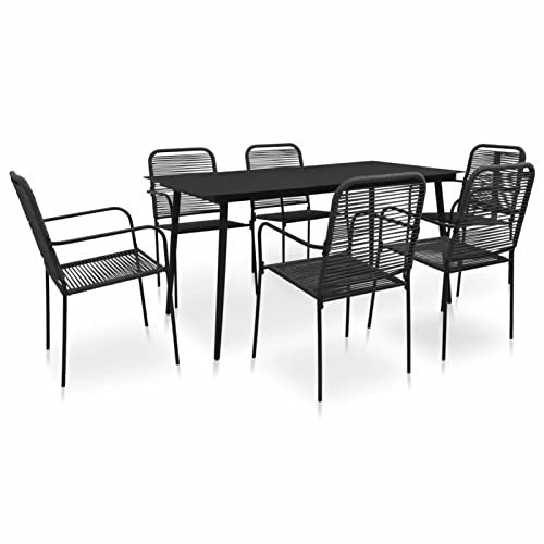 Bulliing 7-TLG. Garten-Essgruppe Sitzgarnitur Outdoor Lounge Tisch Outdoor Sitzgarnitur Garten Garden Furniture Sets Baumwollseil und Stahl Schwarz