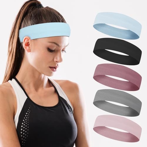 Mabor 5 Stück Yoga Haarband Damen Sport Stirnband Damen Rutschfeste Stirnbänder Elastische Schweißband Strin für Laufen Fitness Make-up