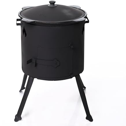 Generisch Utschak with Kazan, 16L Cast Iron Kazan Oven, Black, Wood, Coal, High Efficiency, Freestanding Heating Stove