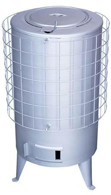 BAÑO MODERNO Estufa de Leña Redonda, Chimeneas de Leña, Estufa con Potencia 8.8 KW Para Calentar Superficie De 50 M², Estufas de Leña con Horno Grande, Estufa Leña Interior, Estufa Leña Gris