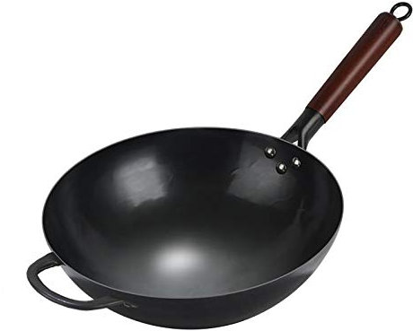CHFYIJYHM Sartén Wok Pesada De 16 Inducción, Wok De Hierro Wok Grande Hecho A Mano Y Mango De Madera Utensilios De Cocina Wok Antiadherentes