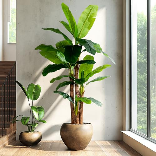 Erimda 8.2FT Artificial Banana Tree Tall Fake Banana Leaf Plant Faux Banana Silk Tree Faux Banana Leaves for Home Swimming Pool Indoor Outdoor Patio Tropical Decor
