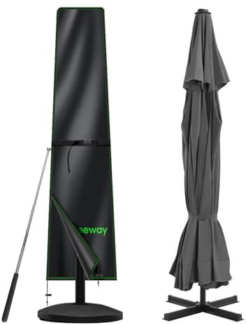 BEEWAY Parasol Cover Waterproof, Outdoor Garden Umbrella Cover with Zipper and Rod Fit for 2m to 3m Patio Parasols - 210 Oxford Fabric, Anti-UV , Windproof - 190 x 30/50cm